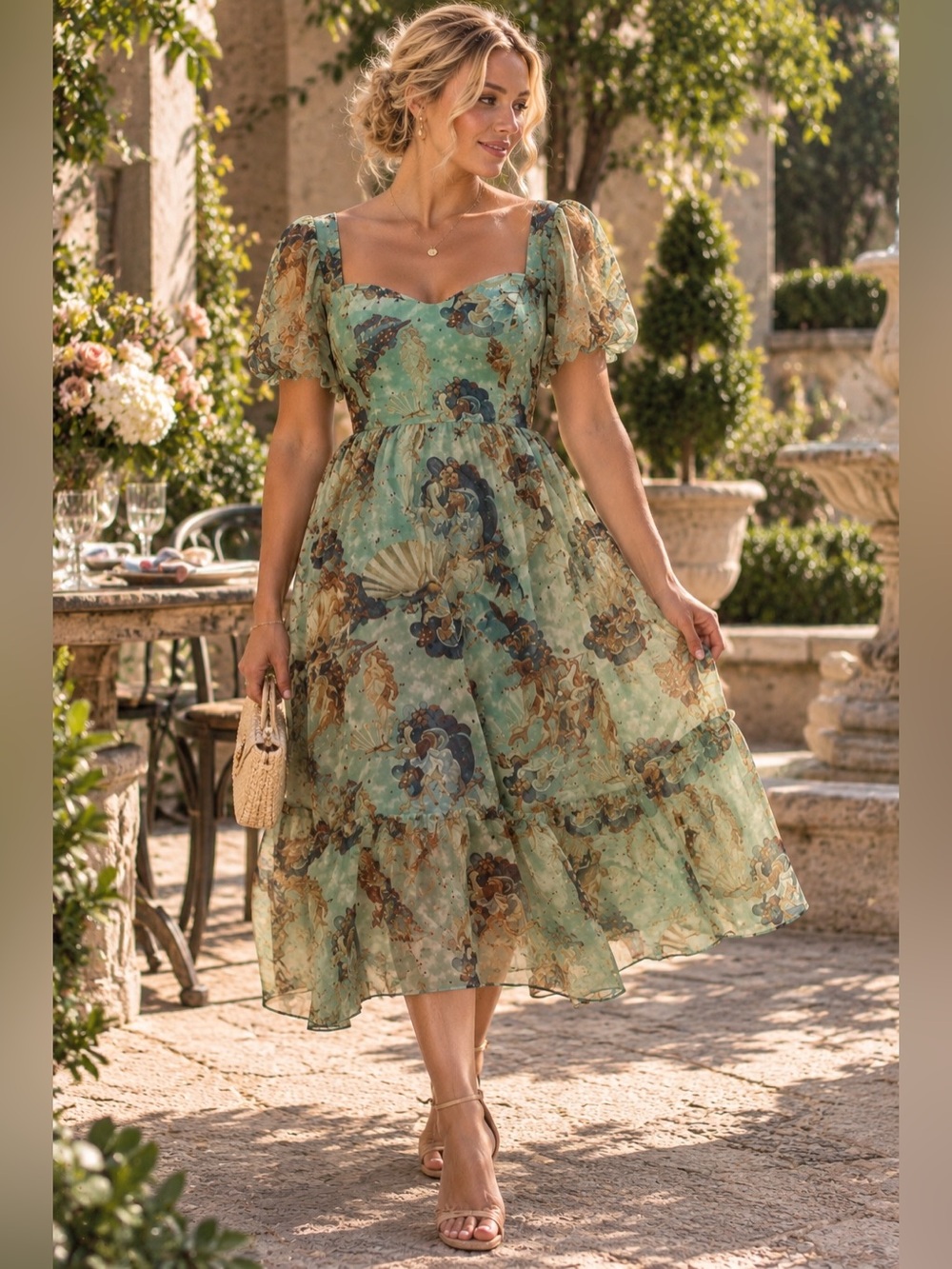 Thorn & Fable The Birth Of Venus Mesh Puff Sleeve Dress